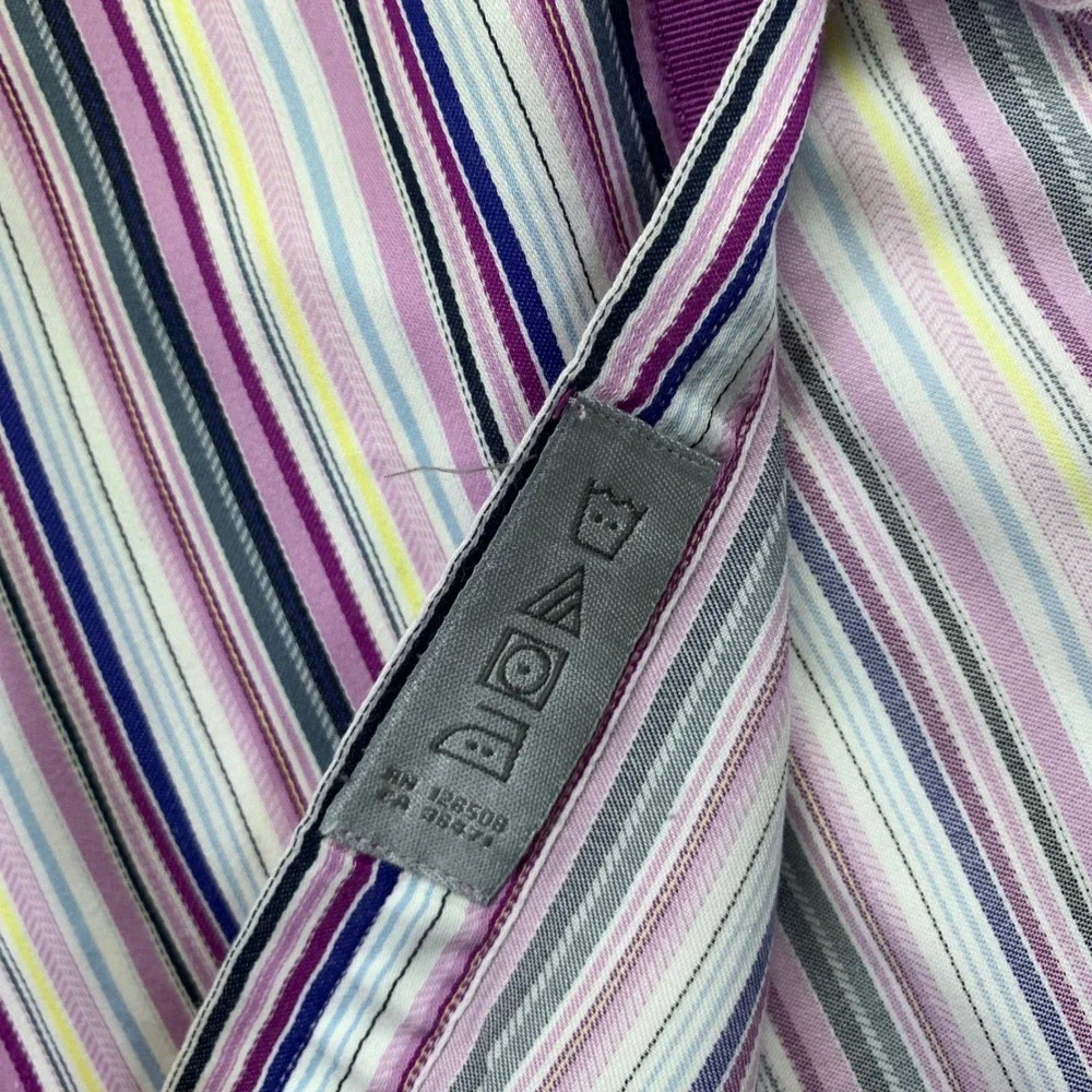 Thomas Dean Mens Striped Button Down Shirt M Medium Multicolor Cotton Longsleeve